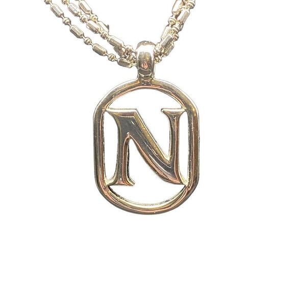 Three chain silver tone necklace with monogram “N” heart clasps - Picture 4 of 8